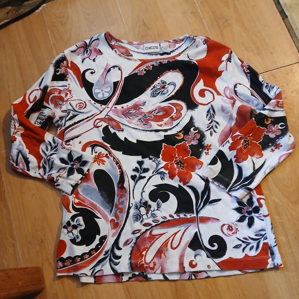 Chico's Floral Print Long Sleeve Top Size 3 Pre-owned